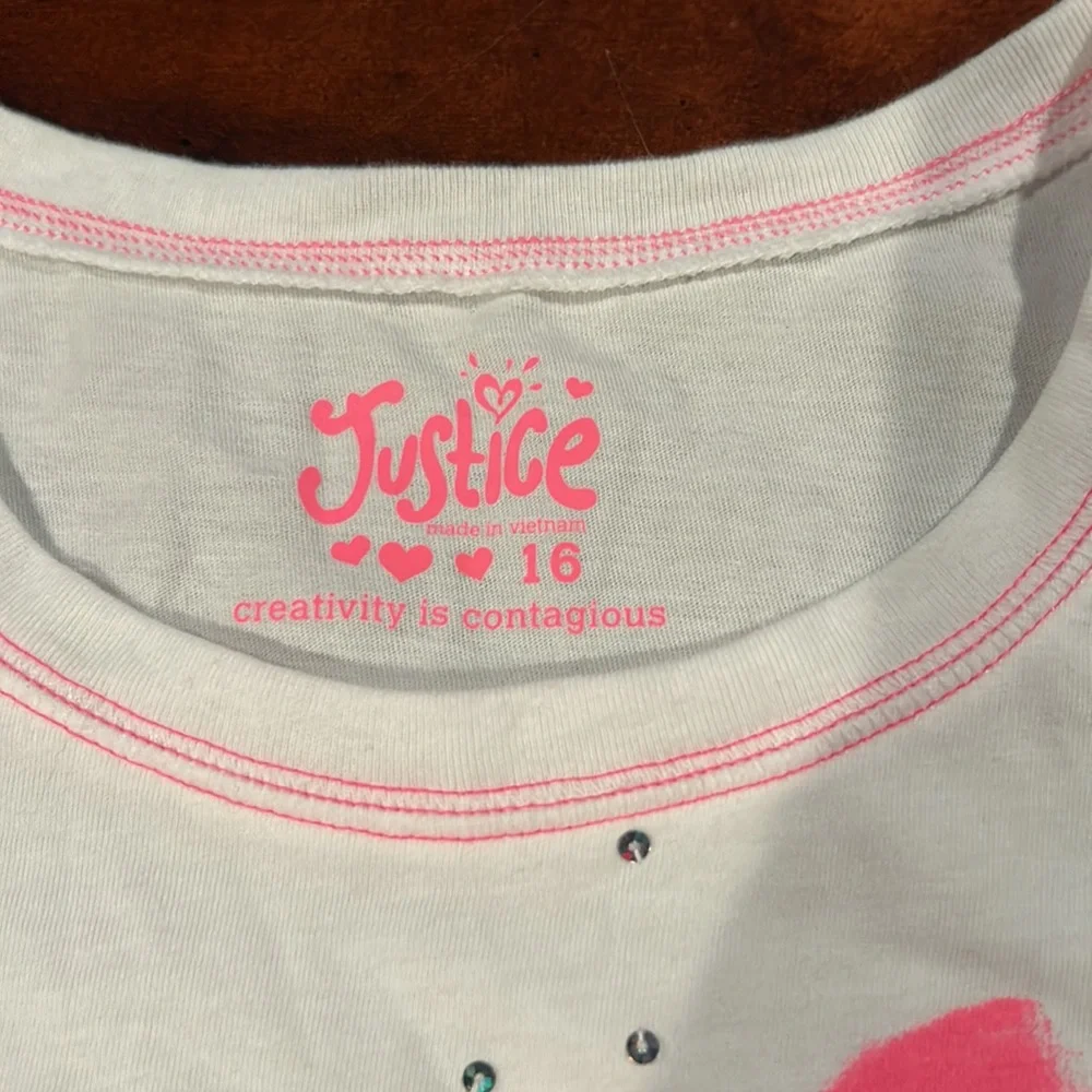 NWT Justice Pink White Bulldog Almost Too Cute Long Sleeve Top Size 16 - Picture 11 of 13